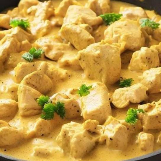 Cubos de frango ao curry e cúrcuma